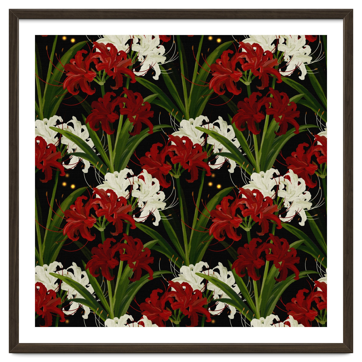 Red and White Spider Lily Flower Print Elegant Botanical Japanese Inspired Floral Artwork