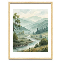 Serene River Valley in Soft Watercolor