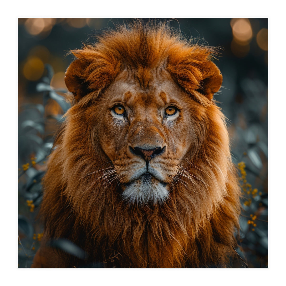 Majestic Lion Portrait Intense Gaze Wildlife (Print Only)