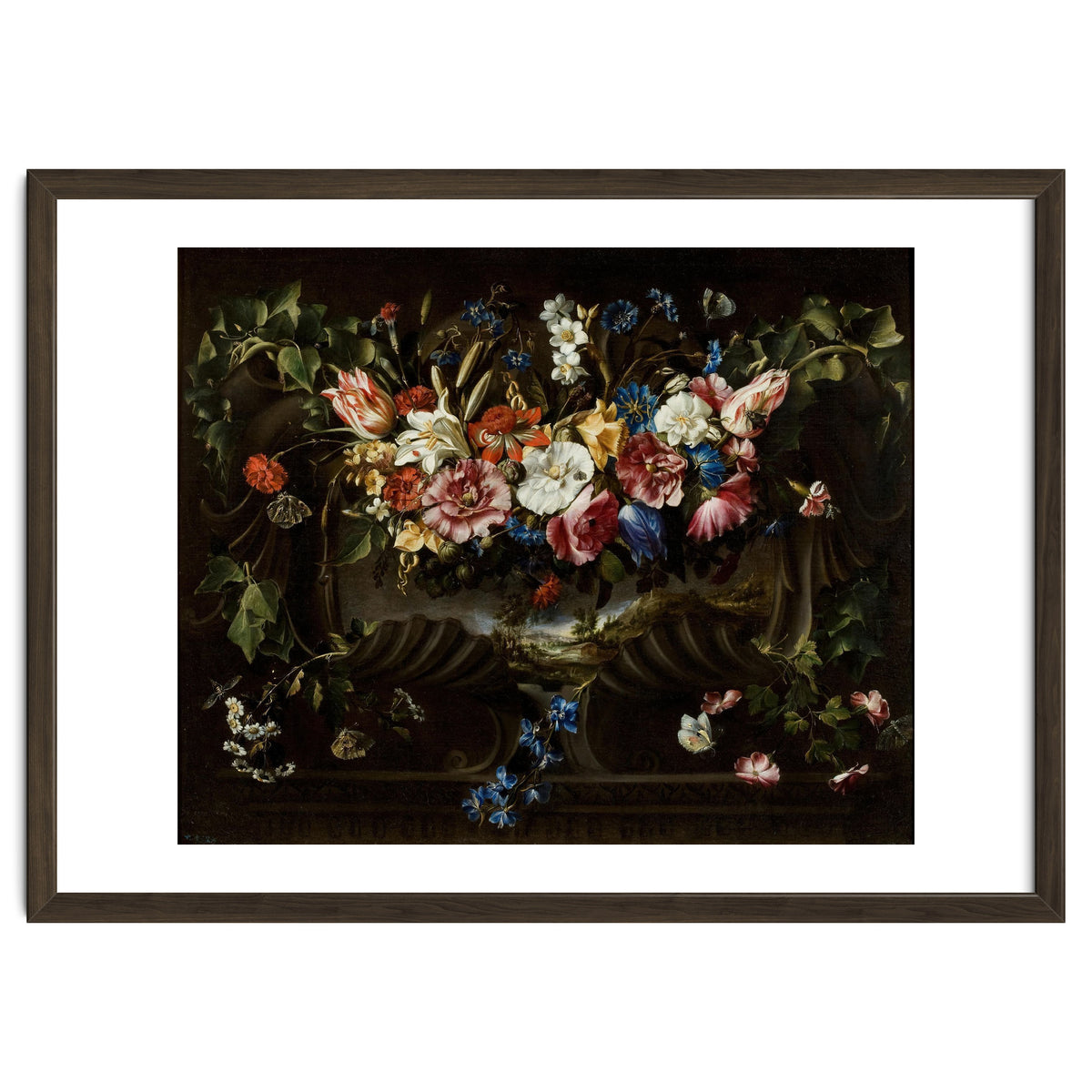 Juan de Arellano / 'Garland of Flowers with Landscape', 1652, Spanish School.