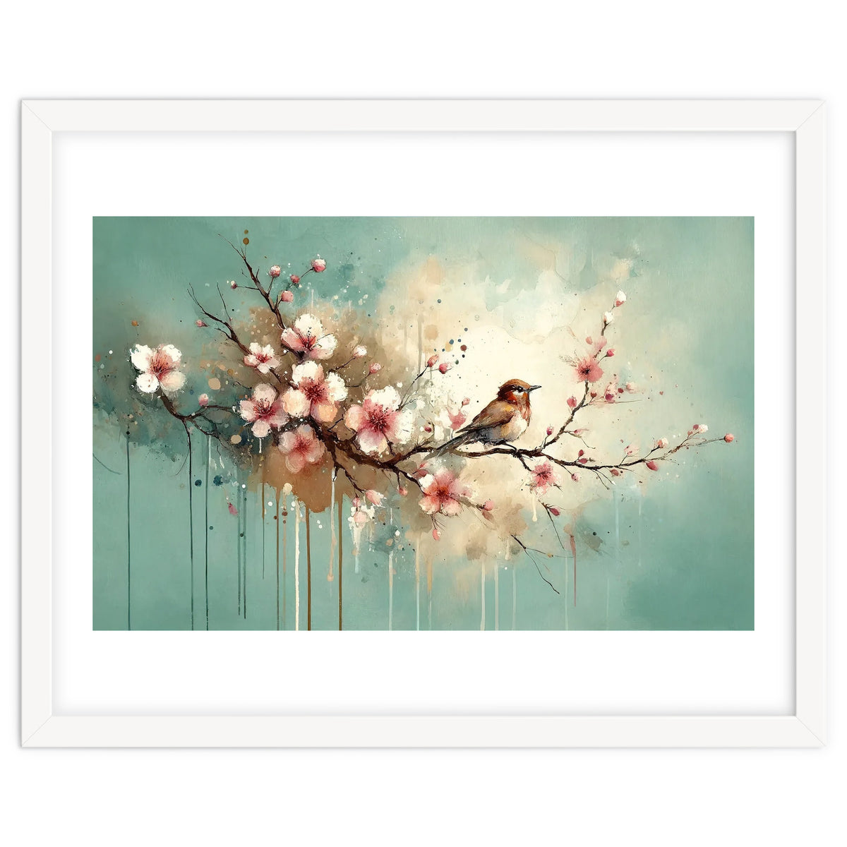 Bird Resting On Cherry Blossom Branch