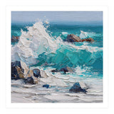 Dynamic Crashing Turquoise Ocean Wave Against Rugged Coastal Rocks (Print Only) thumbnail