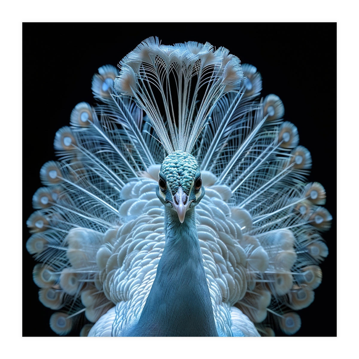 Majestic White Peacock Displaying Its Feathers (Print Only)