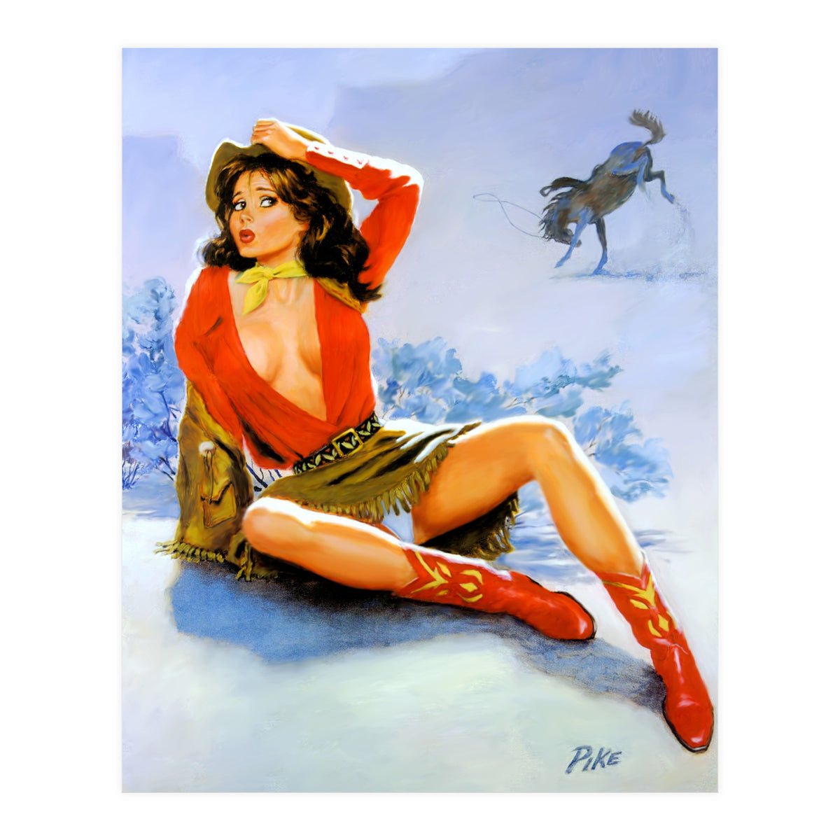 Pinup Girl Fell From A Wild Horse (Print Only)