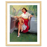 Sexy Pinup Woman Posing In Convertible Car thumbnail