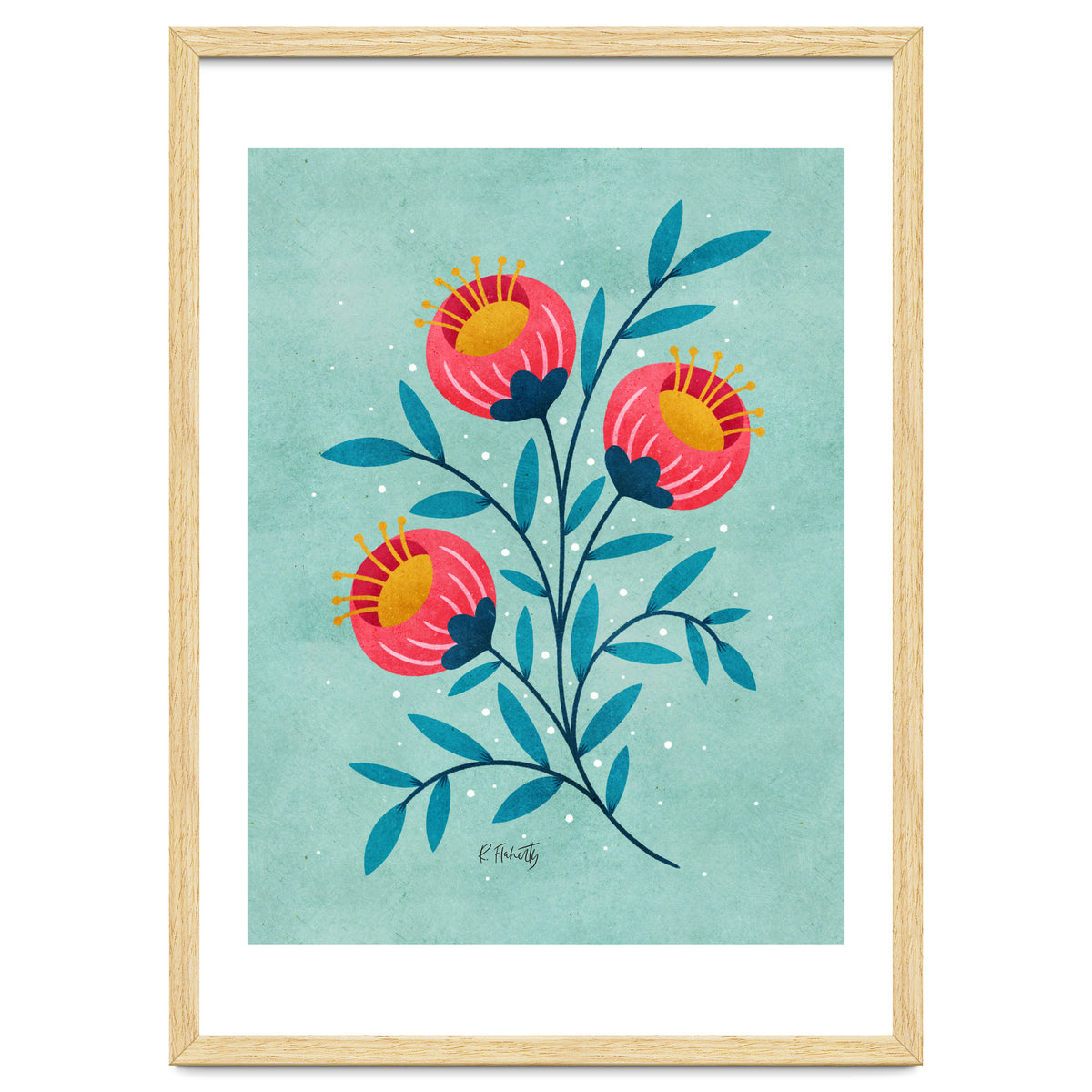 Teal And Coral Flowers