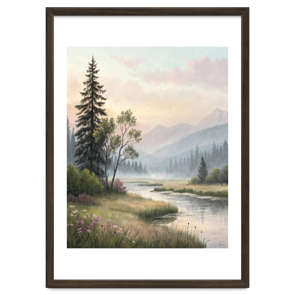 Dreamy Alpine Valley Landscape Painting