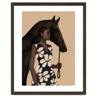 Woman In Bold Print With Black Horse