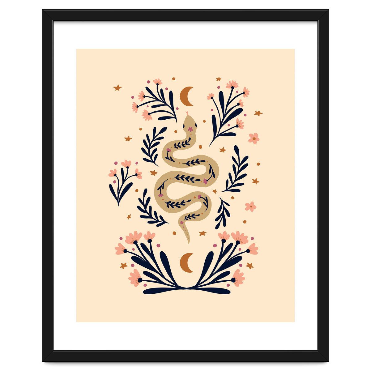 Snake And Flowers Beige And Indigo