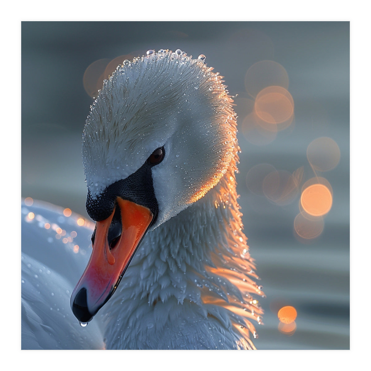 Close Up Of A Swan With Water Droplets (Print Only)