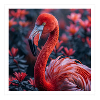 Vibrant Flamingo Portrait With Tropical Foliage (Print Only)
