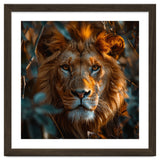 Close Up Majestic Lion Face Amidst Foliage thumbnail