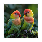 Lovebirds Perched Together On Mossy Branch (Print Only) thumbnail