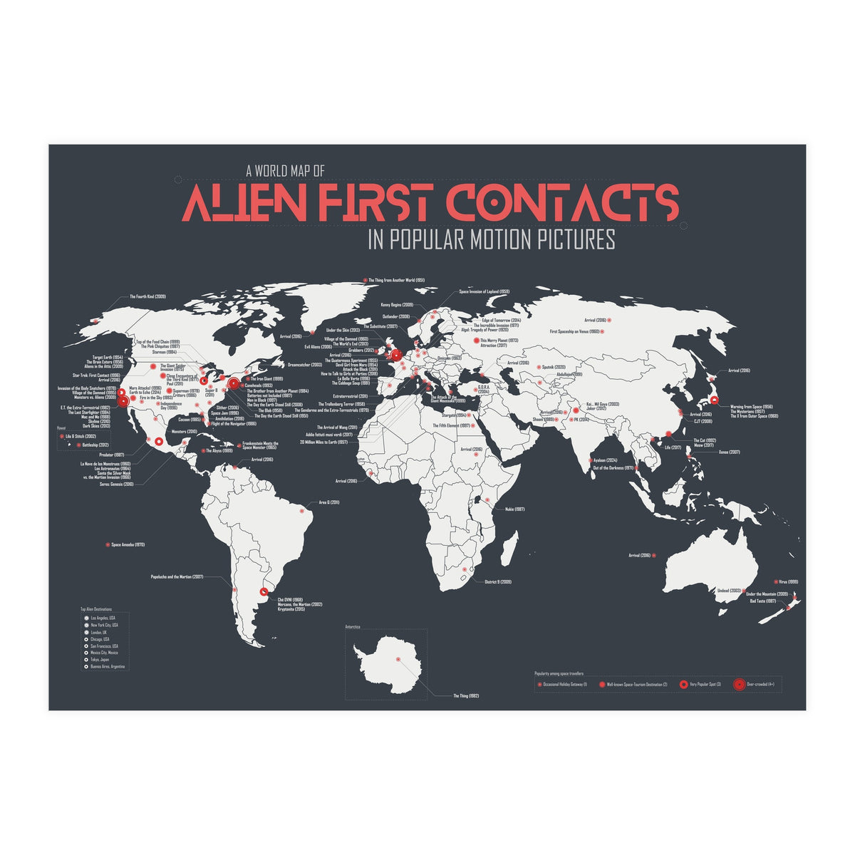 World Map of Alien First Contacts in Movies (Print Only)
