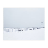 Benches along the pier on snow beach (Print Only)