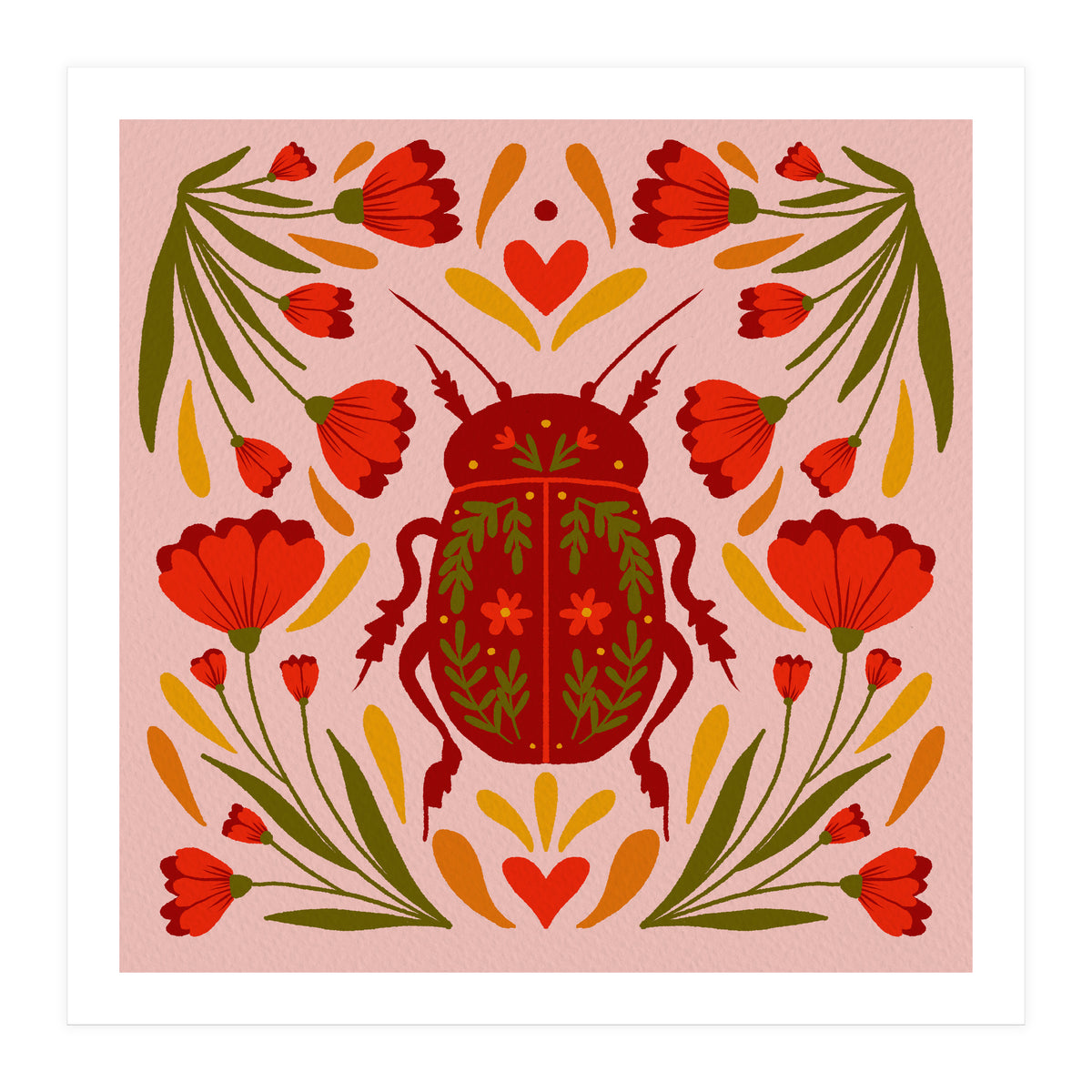 Beetle And Flowers (Print Only)