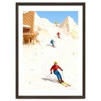 Skiing on Ice Cream Mountains, Miniature Skiers Winter Art Print for Kitchen Decor