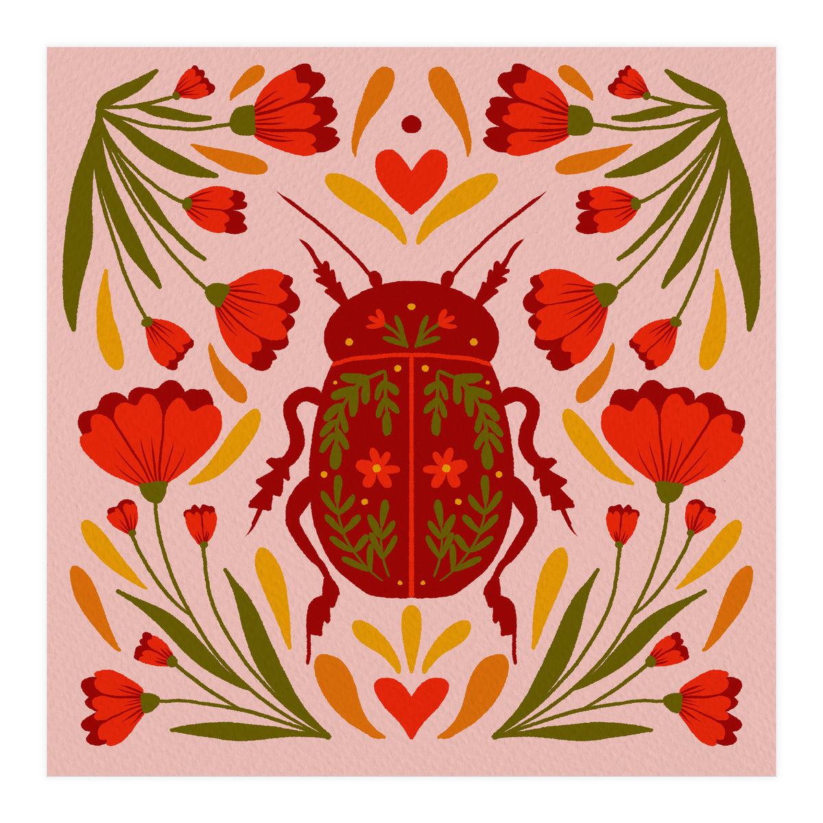 Beetle And Flowers (Print Only)