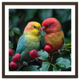 Lovebirds Perched Amidst Red Berries And Green Foliage thumbnail