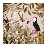 Vintage Exotic Birds Sepia Rainforest Flower Jungle (Print Only)