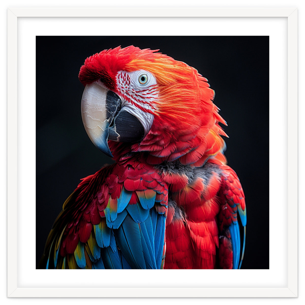 Scarlet Macaw Parrot Detailed Feather Close Up Portrait