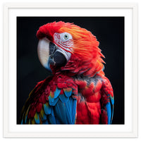 Scarlet Macaw Parrot Detailed Feather Close Up Portrait