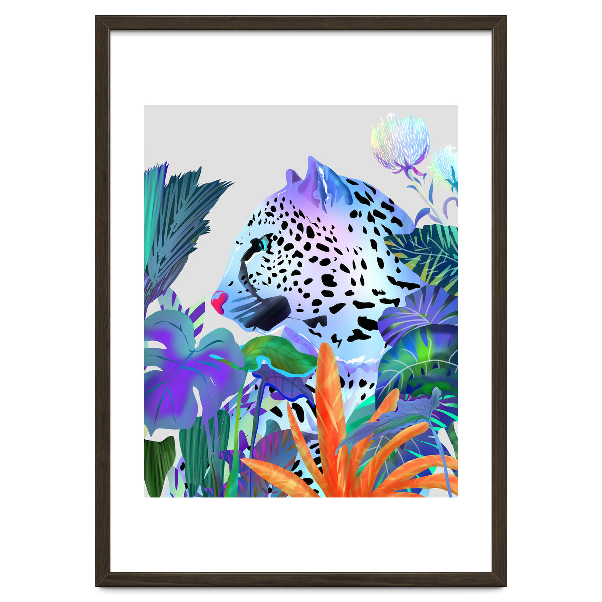 Holographic Leopard, Tropical Jungle Eclectic Nature, Colorful Botanical Wildlife, Boho Contemporary Animals, Tiger Cheetah Cat Maximalism