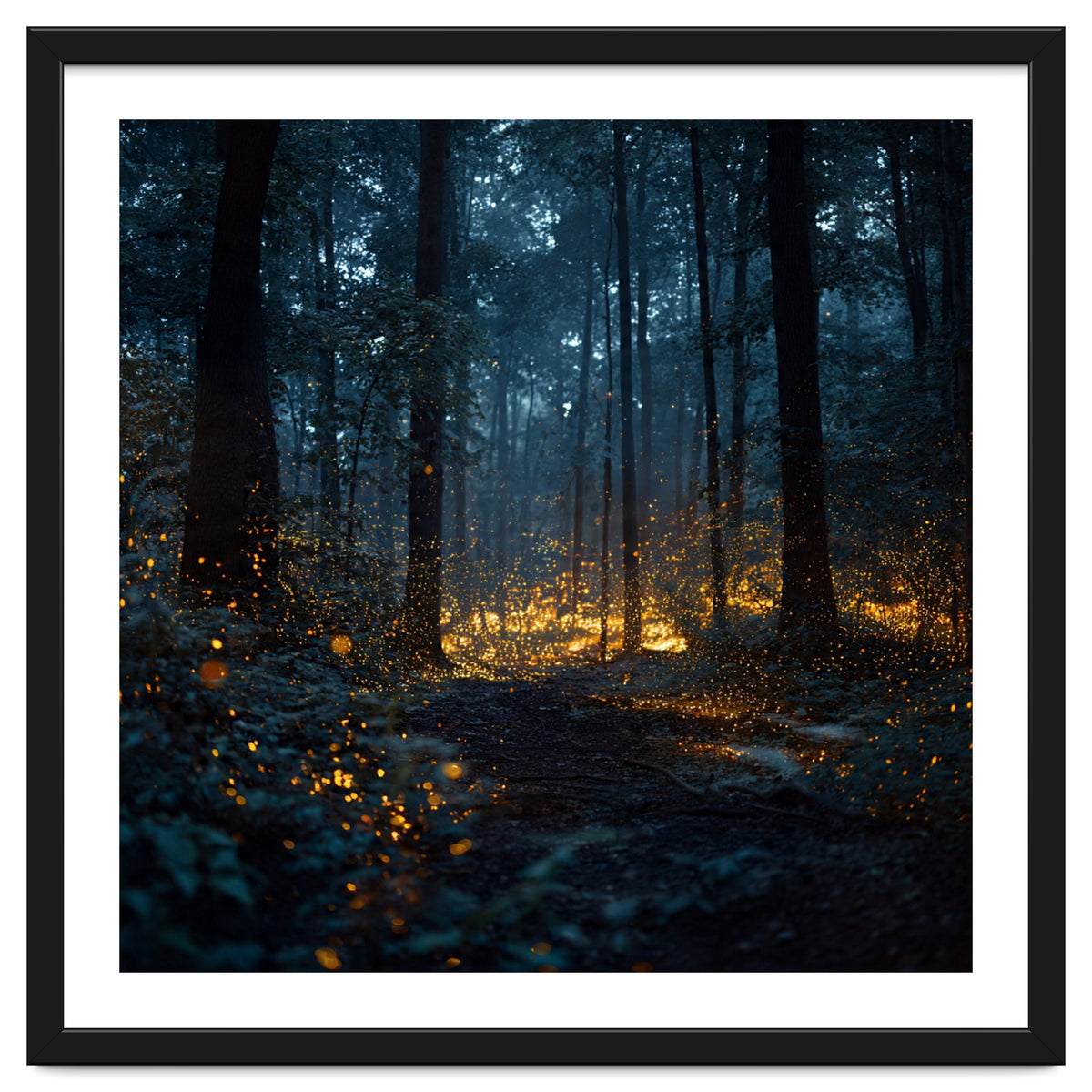 Enchanted Midnight Forest with Glowing Fireflies