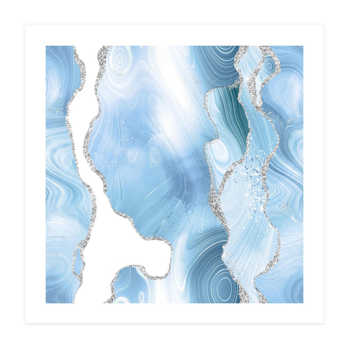 Blue & Silver Agate Glitter Texture 05  (Print Only)