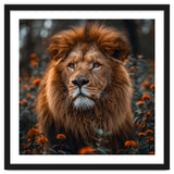 Majestic Lion Portrait In Orange Flowers thumbnail