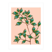 Peach Fuzz Botanical, Nature Blush Plants Illustration, Eclectic Color Of The Year 2024, Bohemian Leaves Vintage (Print Only)