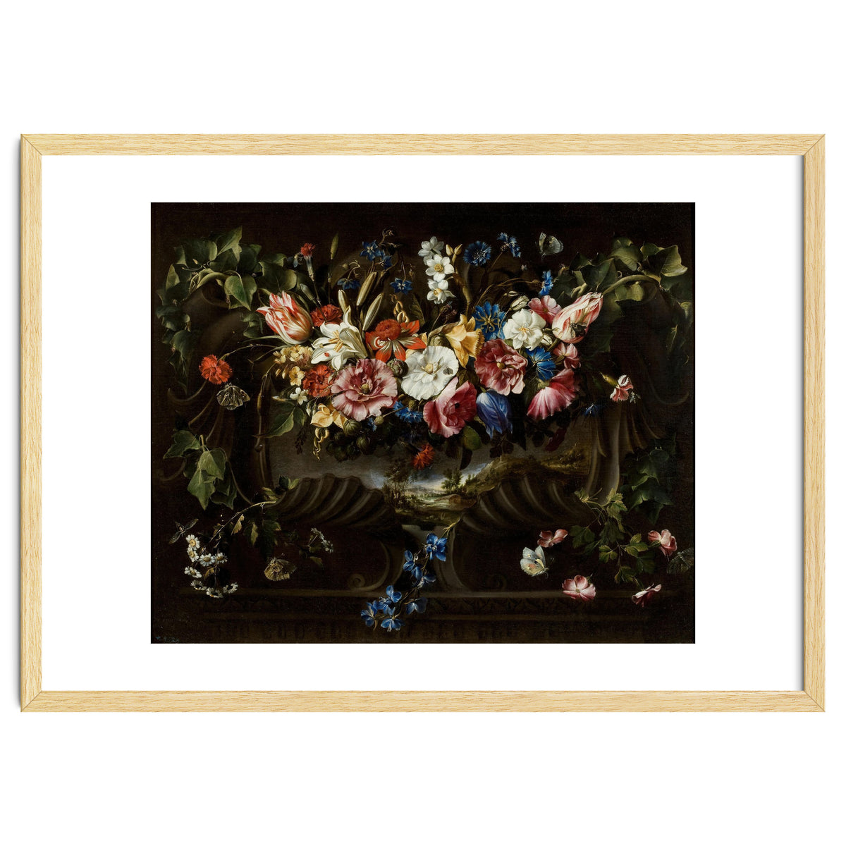 Juan de Arellano / 'Garland of Flowers with Landscape', 1652, Spanish School.