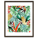 Paradise, Tropical Jungle Botanical Bohemian Illustration, Palm Bird of Paradise Gold Painting thumbnail
