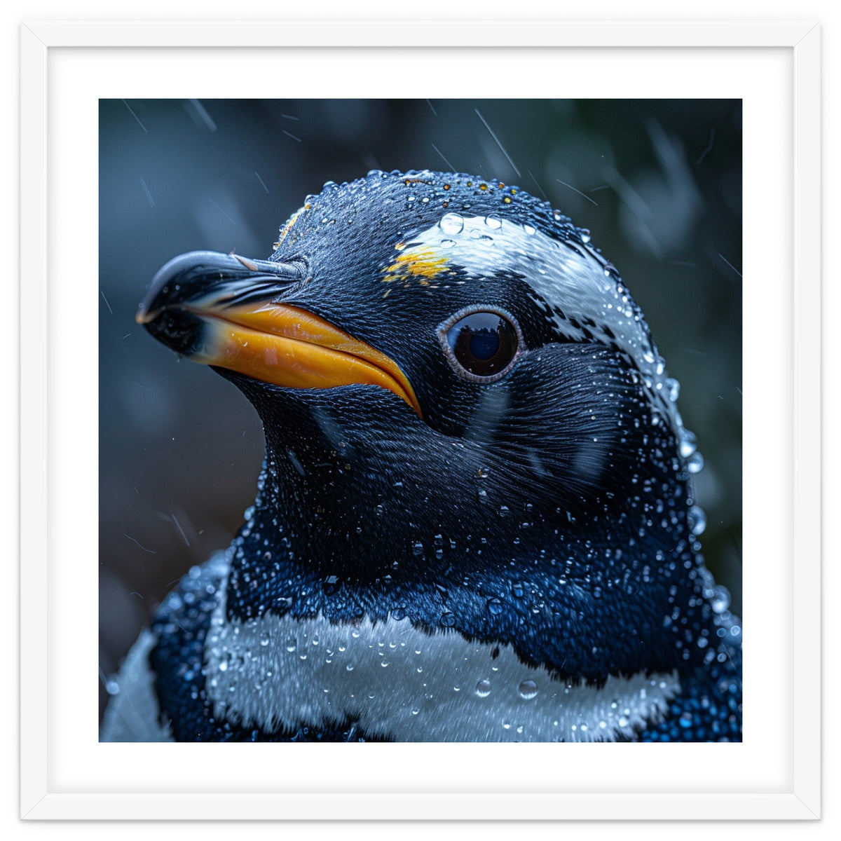 Macro view of a Penguin with Water Droplets