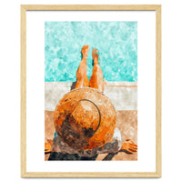 By The Pool All Day, Summer Travel Woman Swimming, Tropical Fashion Bohemian Painting