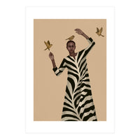 Woman With Birds And Zebra Pattern Dress (Print Only)