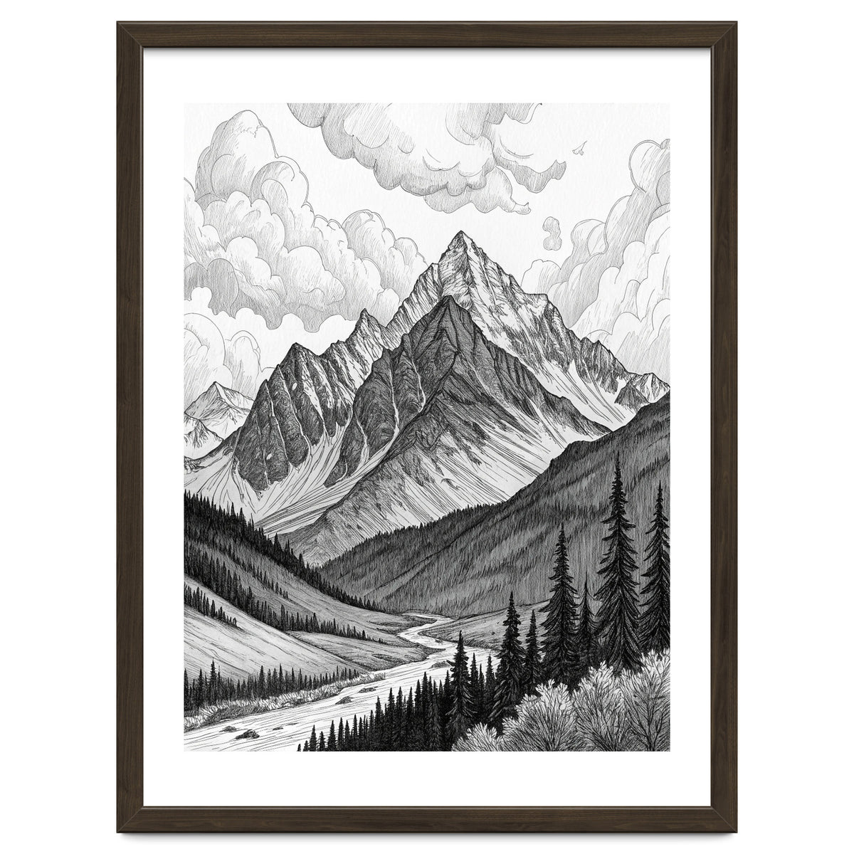 Majestic Alpine Mountain Range Sketch