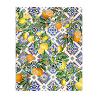 Blue Mediterranean tiles, lemons and oranges fruit (Print Only)