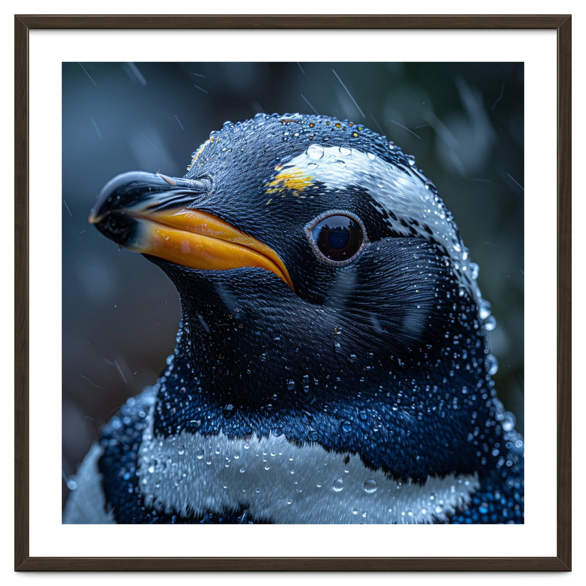 Macro view of a Penguin with Water Droplets