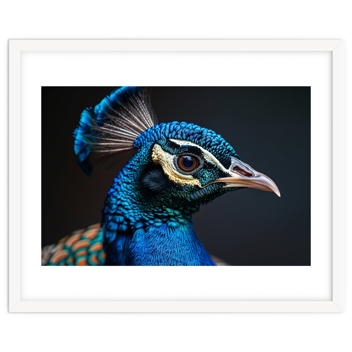 Close Up Peacock Head Blue Green Feather