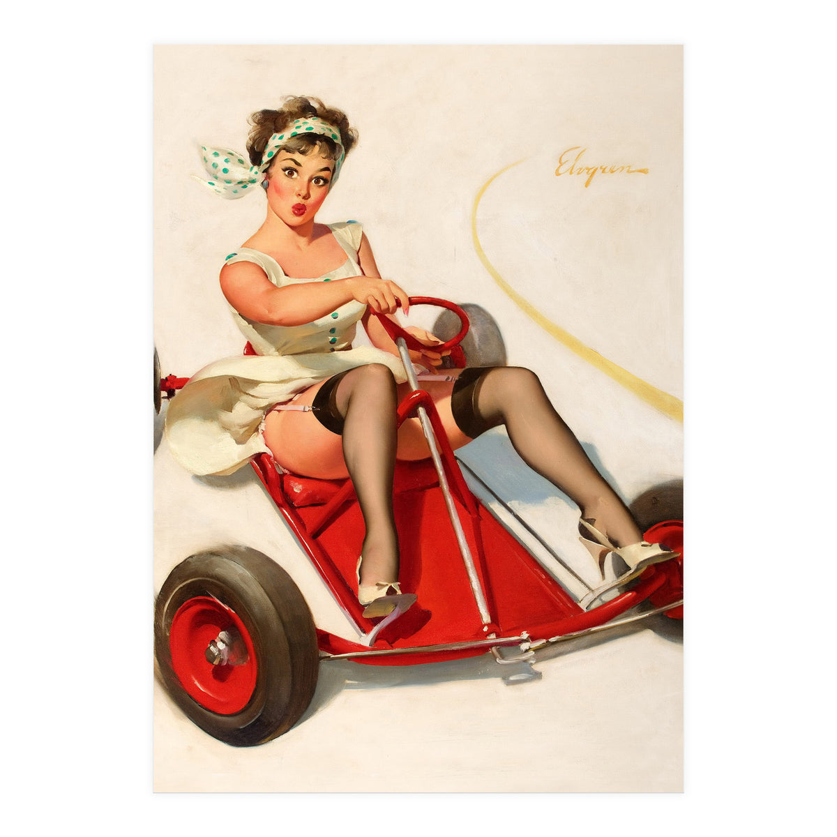 Pinup Sexy Girl On A Go Cart Car (Print Only)