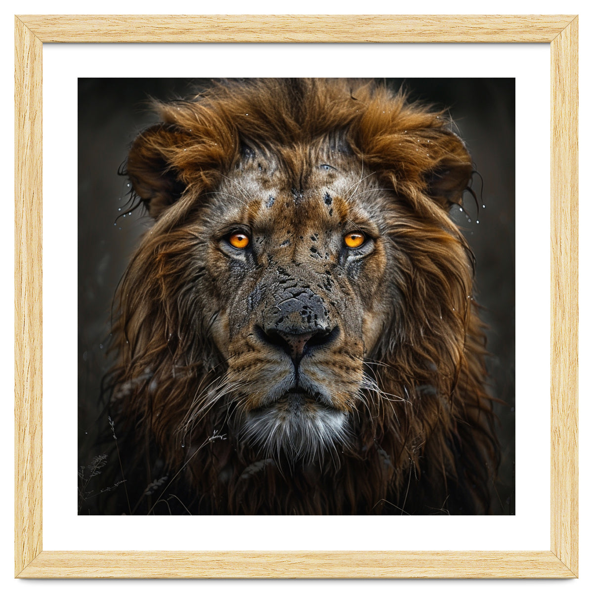 Majestic Lion With Glowing Eyes Close Up Portrait