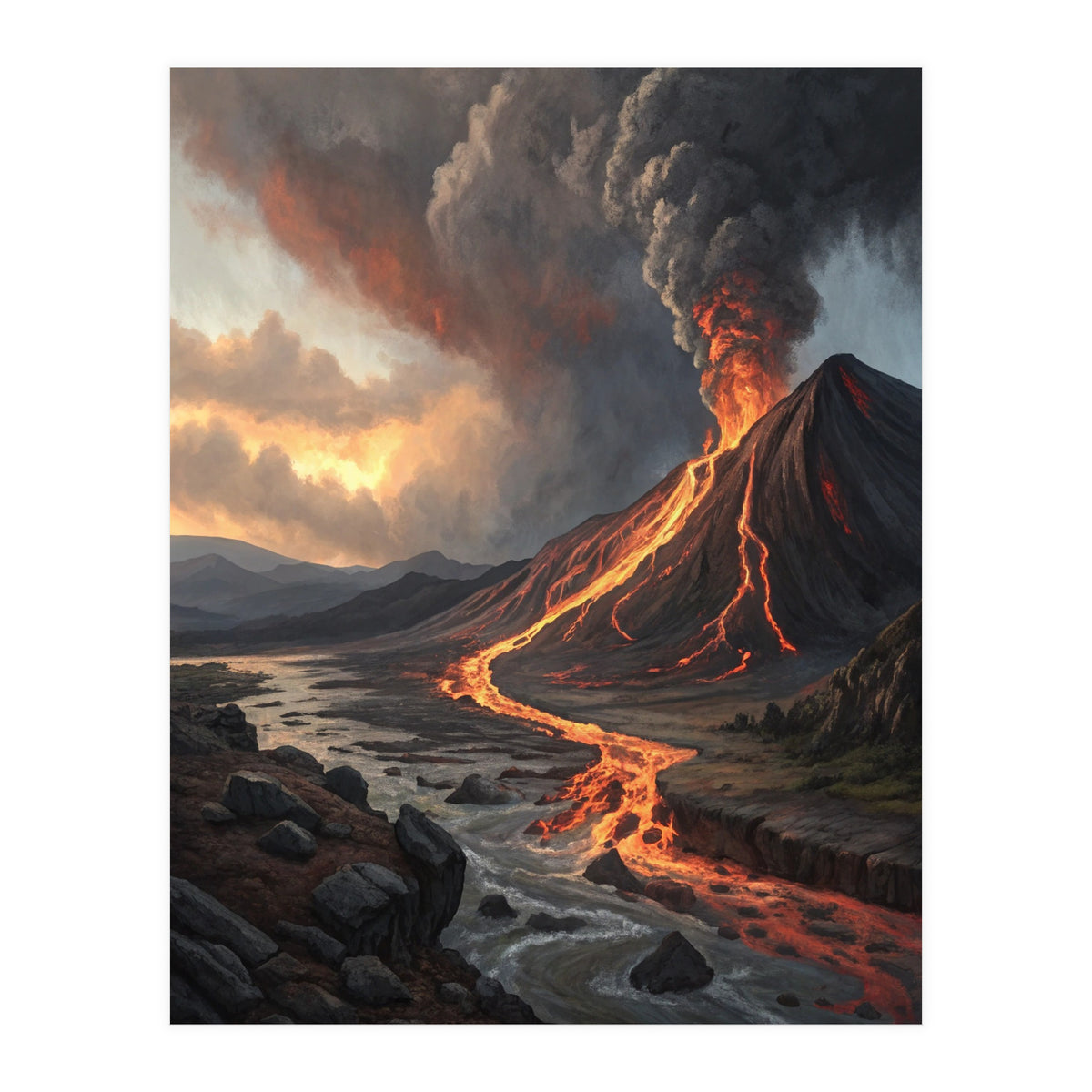 Dramatic Volcanic Eruption Landscape Art (Print Only)