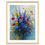 Vibrant Blue Delphinium and Red Rose Heavy Impasto Oil Painting thumbnail