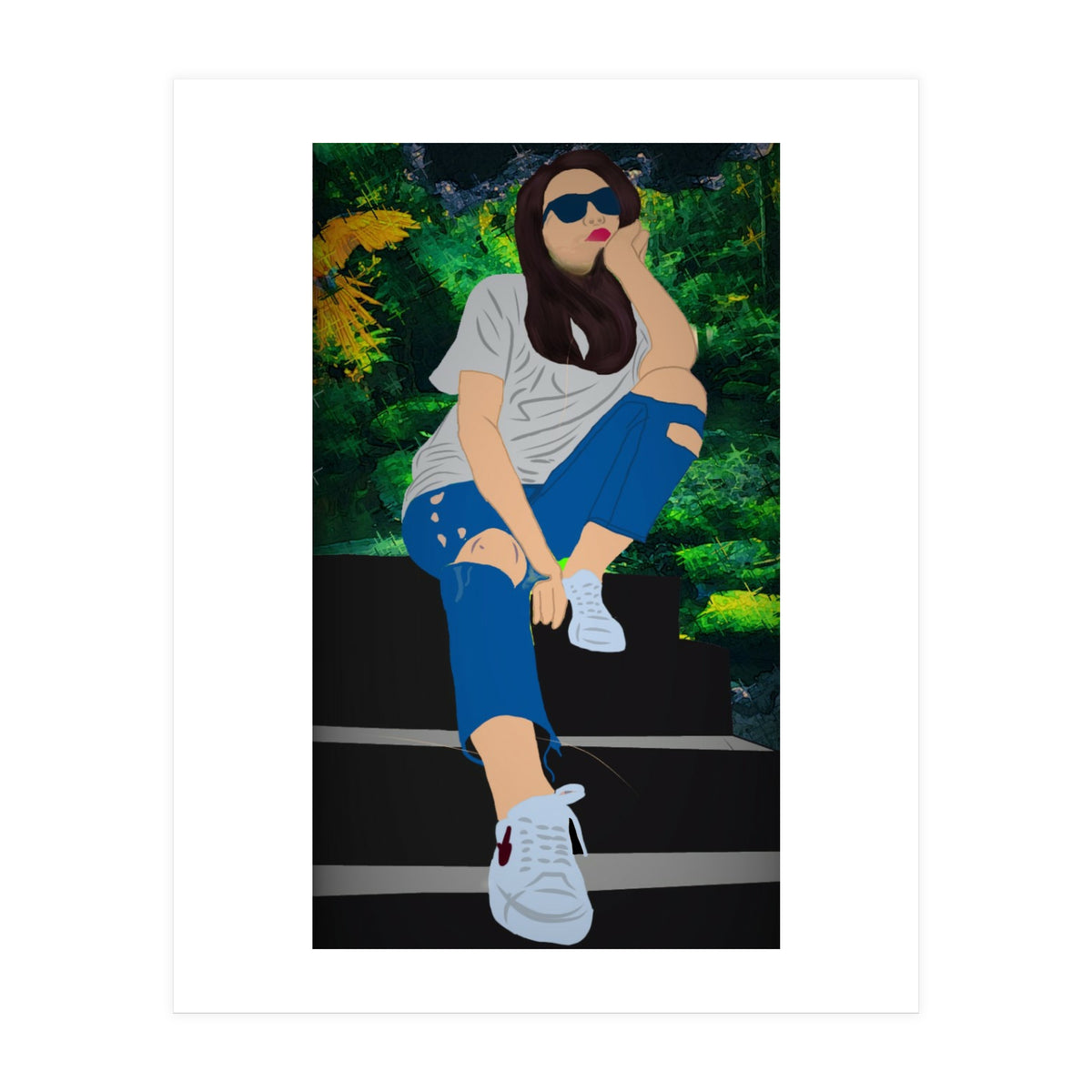 A Girl Sitting On A Step (Print Only)