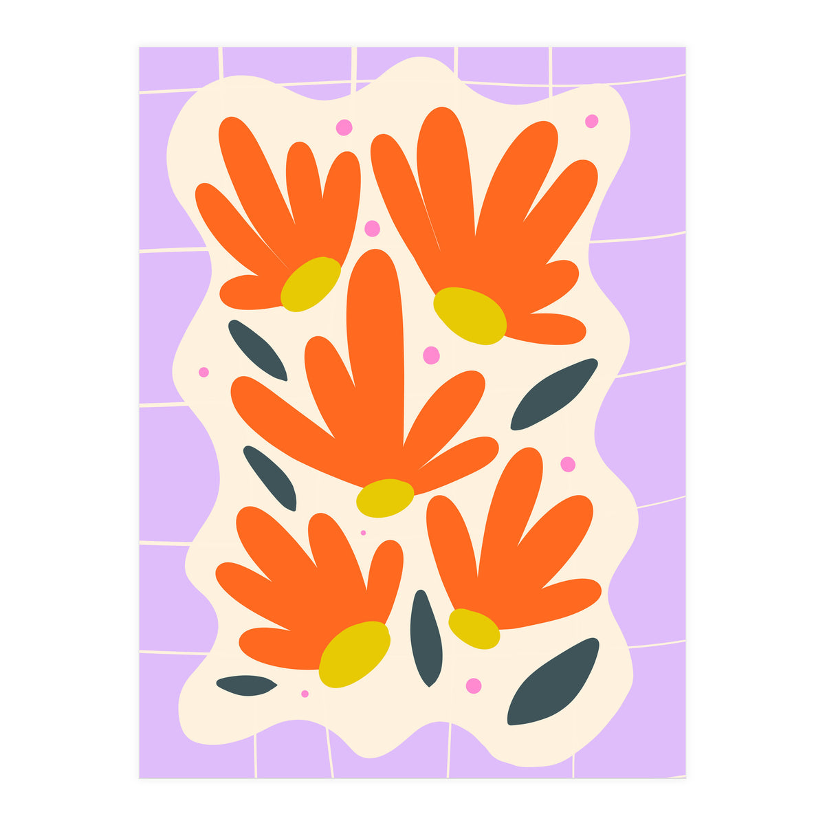 Modern Grid Floral Violet (Print Only)