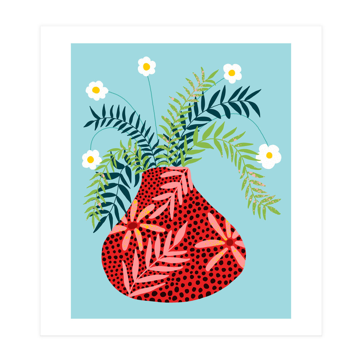 Sunny Side Up Flower Pot, Floral Odd Quirky Imperfect Whimsical Unique, Eclectic Bohemian Strange Polka Dots Maximalist (Print Only)