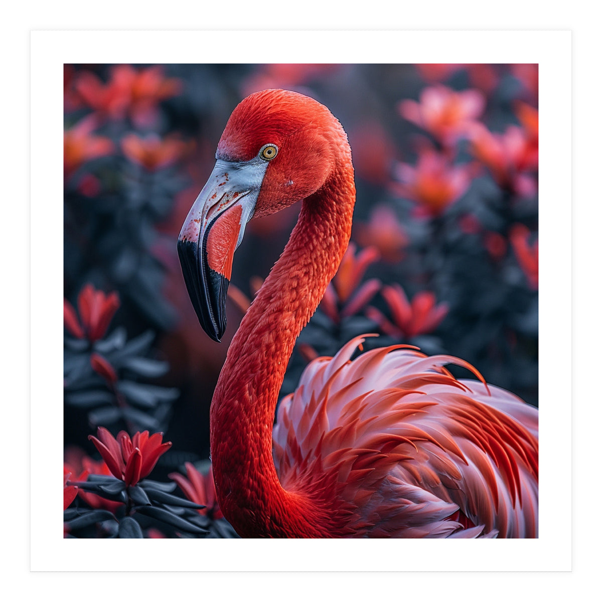 Vibrant Flamingo Portrait With Tropical Foliage (Print Only)