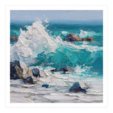 Dynamic Crashing Turquoise Ocean Wave Against Rugged Coastal Rocks (Print Only) thumbnail