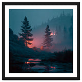 Atmospheric Twilight Pine Forest with Glowing Crimson Light thumbnail